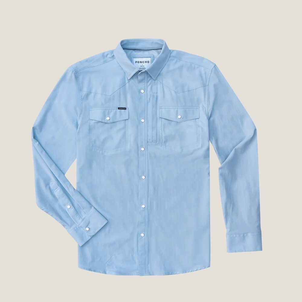 Poncho Men's Sky Blue Casual Button Down Shirt